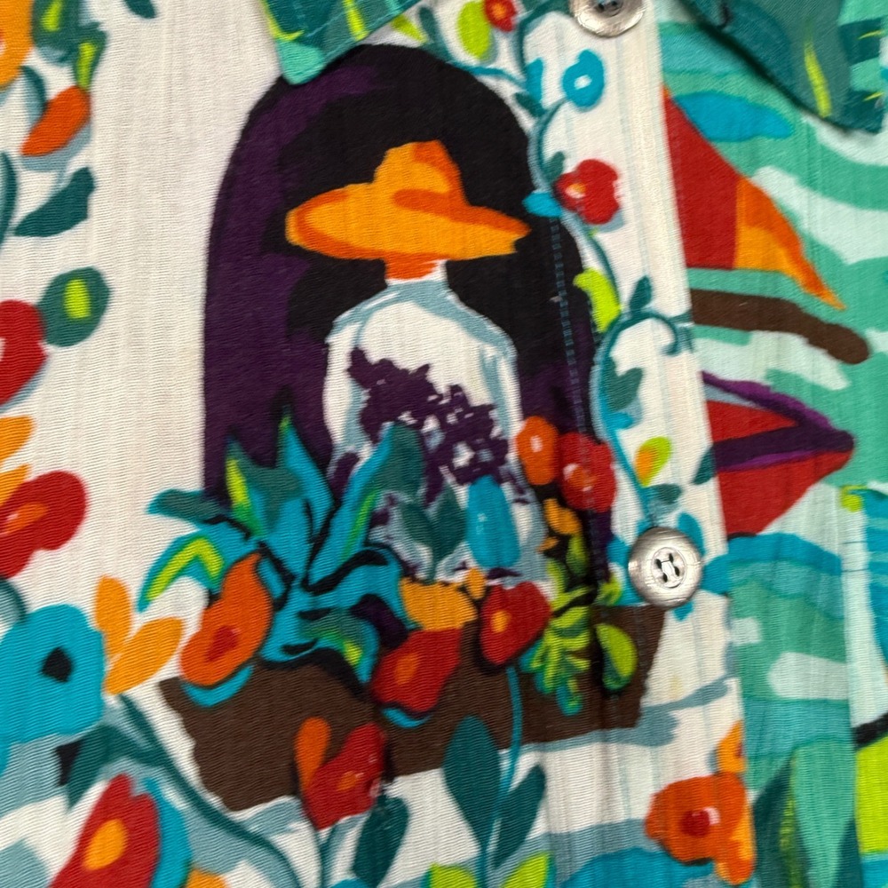 Vtg Carole Little‎ Size 14 Maxi Shirt Dress Green Tropical Button Front Vacation - Picture 4 of 9